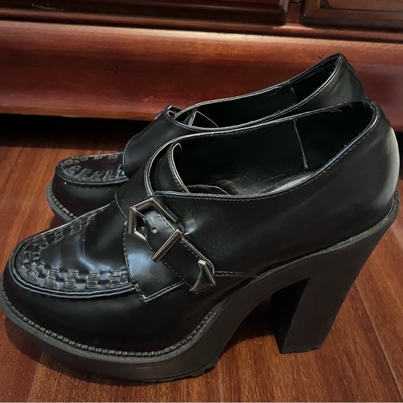 TUK HIGH HEEL LOOK ALIKE BLACK faux leather SIZE 10 - Picture 2 of 6